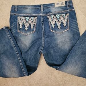 Grace in LA Plus Size 19 "P Straight" Jeans Embellished Pockets Blue Denim 28" L